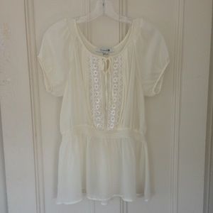 Romantic Cream Sheer Chiffon Blouse Lace Peplum